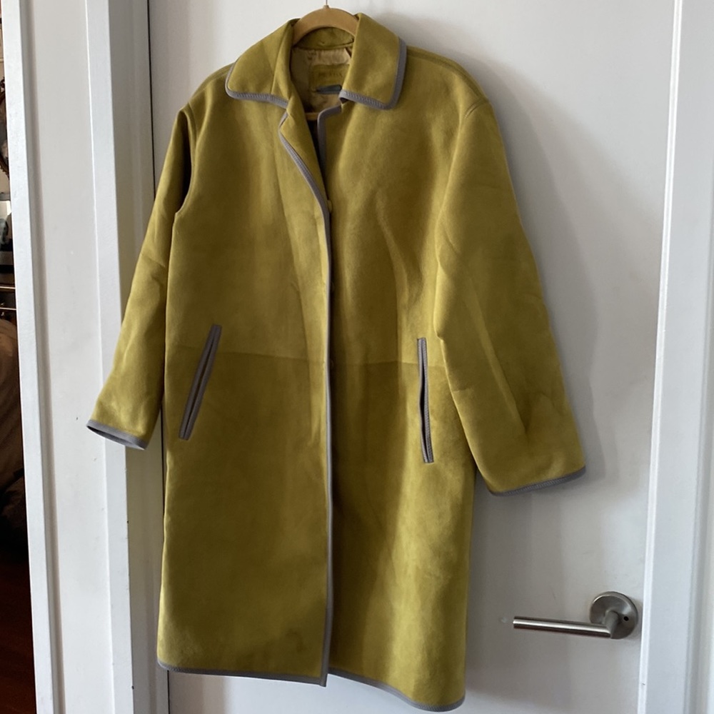 PRADA Acid Green Lamb Skin Suede Coat View 4